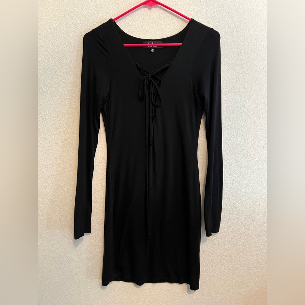 #1025 Lulu’s Laced Up All Night Black Lace-Up Dress Medium - Picture 3 of 5